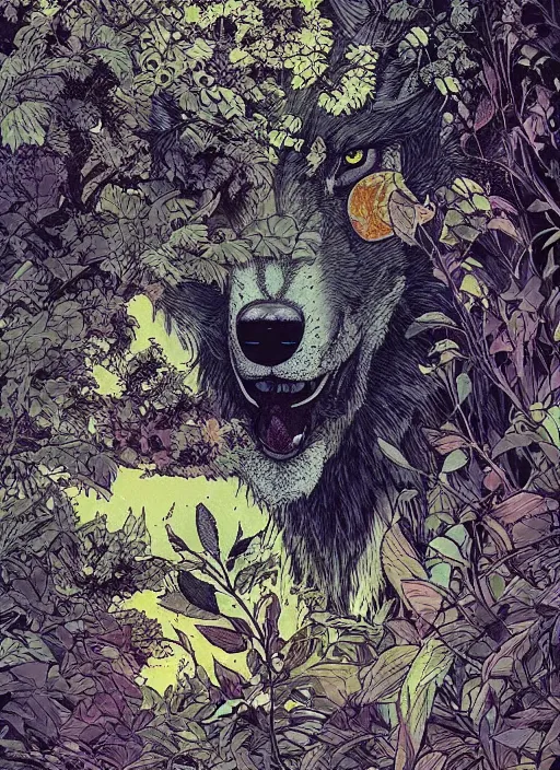 Prompt: a wolf in the garden by josan gonzalez, katsuhiro otomo, andrew ferez, rule of thirds, beautiful