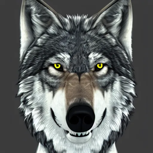 Image similar to portrait of a wolf dressed in a sweatshirt, artstation, animatronic,8K,