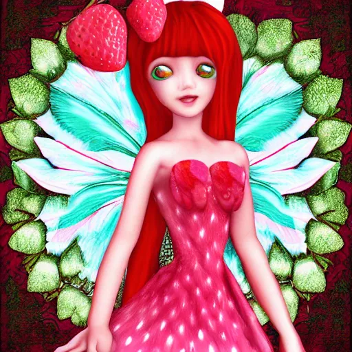 Prompt: digital art strawberry fairy