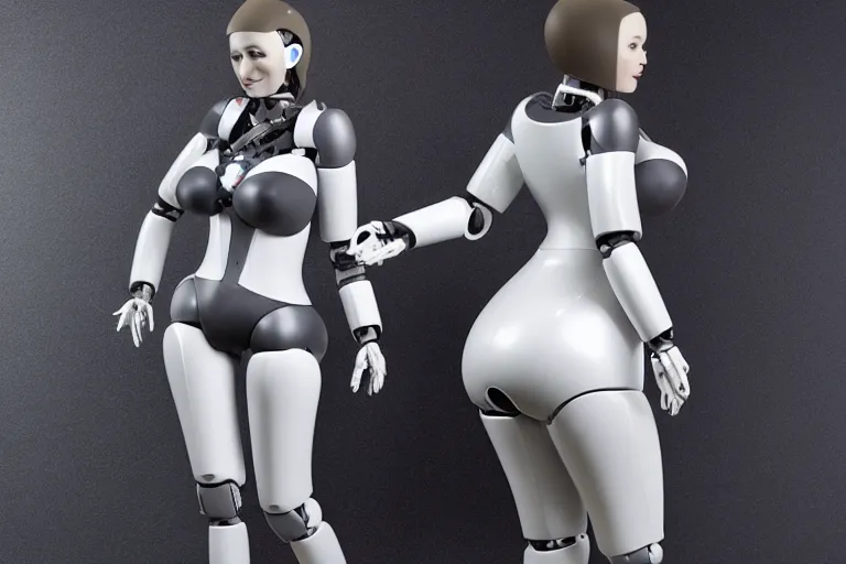 Image similar to Adult curvy Female robot, smartphone footage