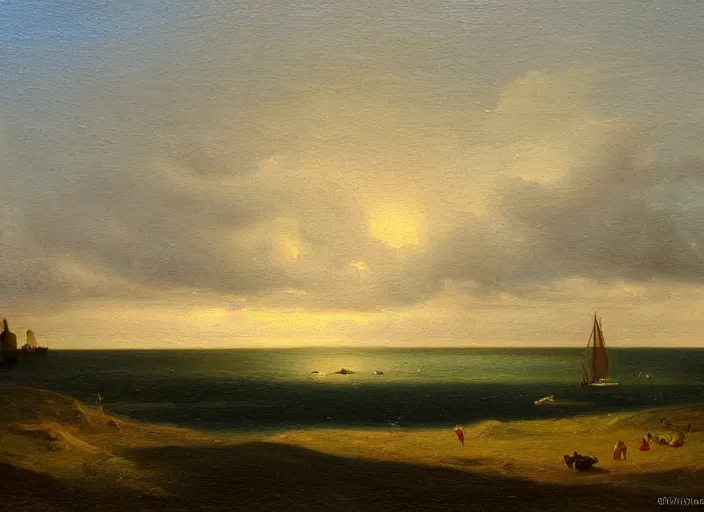 Image similar to texel, the netherlands in the style of hudson river school of art, oil on canvas