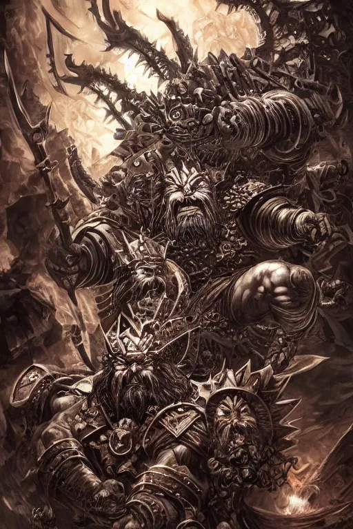 Image similar to chaos dwarf, fantasy, warhammer, highly detailed, digital art, sharp focus, trending on art station, kentaro miura manga art style