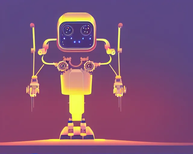 Prompt: mechanical robot inspired by phillipe stark, art by mike winkelmann, golden hour, illustration, highly detailed, simple, smooth and clean vector curves, no jagged lines, vector art, smooth, artstation