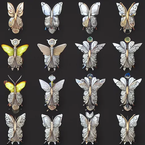 Prompt: butterfly brooch collections, concept art by gleb april, artstation,