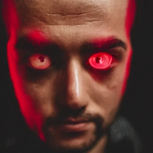 Image similar to a man with red glowing eyes