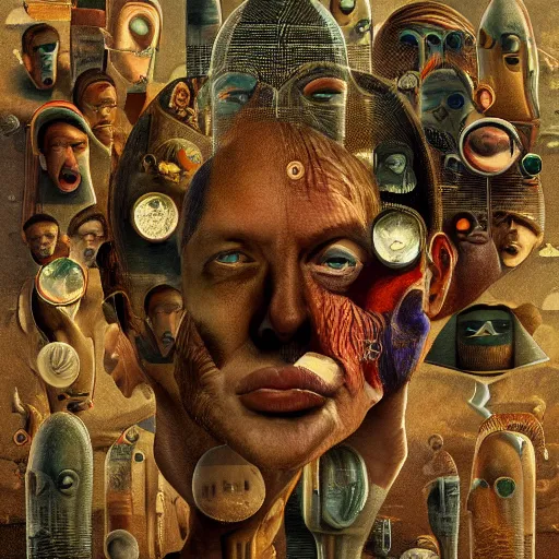 Image similar to a little time and a lot of space stands a man with infinite faces, 4 k, high level of detail, surrealism