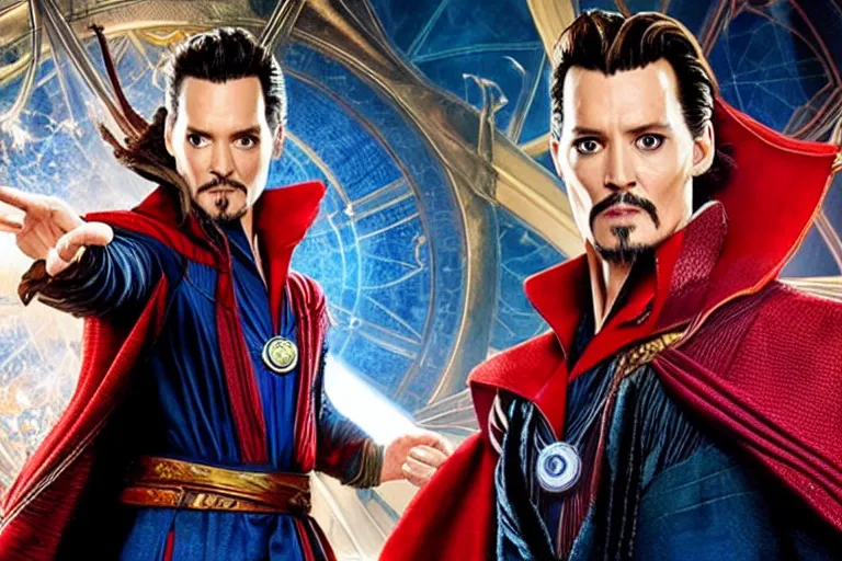 Prompt: film still of Johnny Depp as Doctor Strange in Avengers Endgame, 4k