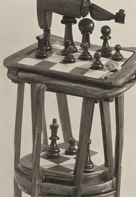 Image similar to a chess machine sitting on a table, a surrealist sculpture by marcel duchamp, archival pigment print, 1 9 1 4, conceptual art, artwork, academic art, surrealist