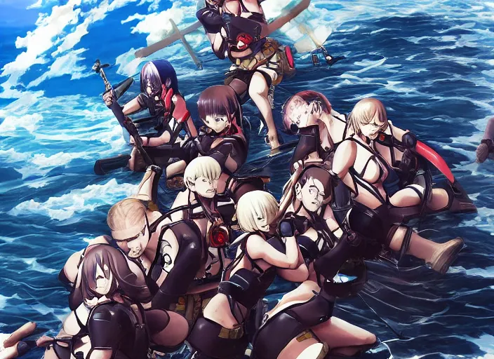 Image similar to brutal marine commanding his battleship crew, anime fantasy illustration by tomoyuki yamasaki, kyoto studio, madhouse, ufotable, trending on artstation