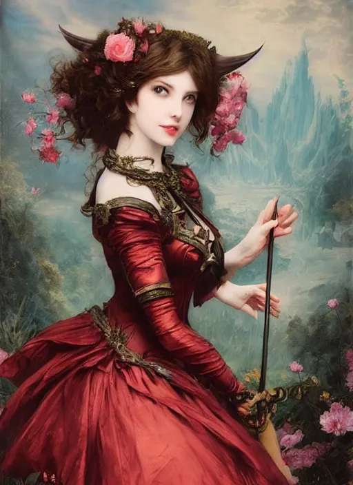 Image similar to Amouranth as an evil princess by Frederick Edwin Church and James Jean, rule of thirds, seductive look, beautiful, in Harajuku Japan during sakura season, masterpiece, Refined