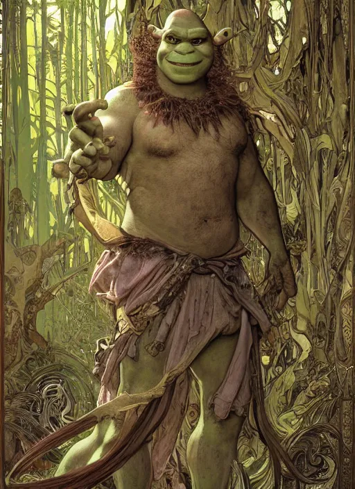 Prompt: Shrek as God of Swamp, brutal, epic, intricate, elegant, highly detailed, digital painting, 4k, HDR, concept art, smooth, sharp focus, illustration, art by alphonse mucha,artgerm, H R Giger