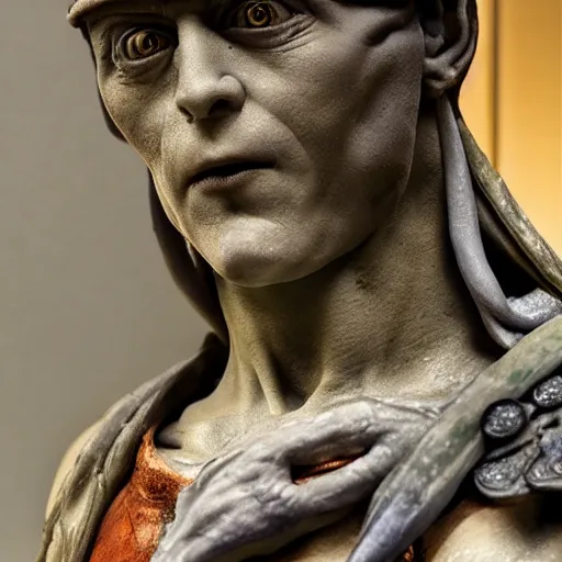 Image similar to donatello from the teenage mutant ninja turtles sculpted by donatello the renaissance artist, marble, cinematic, high details