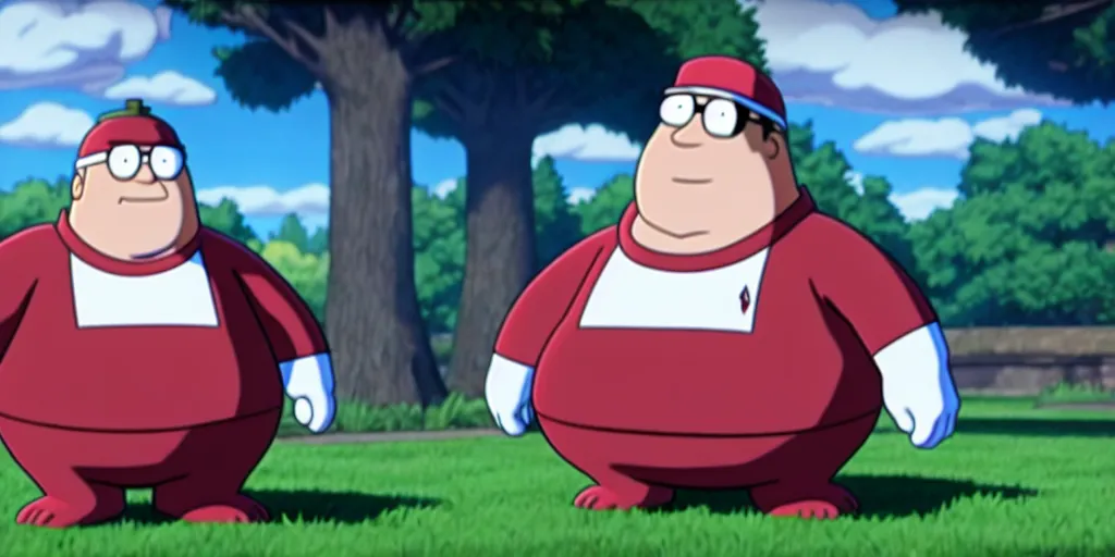 Image similar to Peter griffin from family guy in a pokemon duel , 4K screenshot from Pokemon: the movie