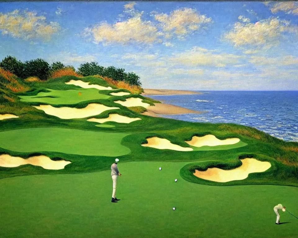 Image similar to achingly beautiful painting of the 1 3 th at pacific dunes by rene magritte, monet, and turner.