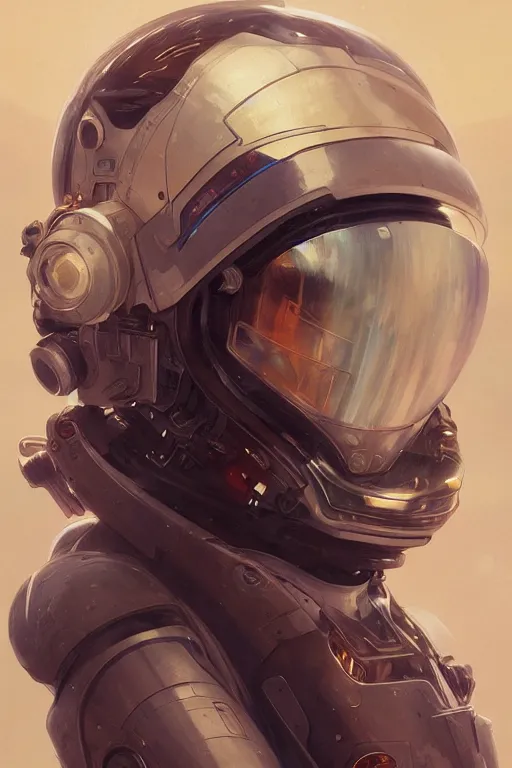 Prompt: A full portrait of a scifi space fighter pilot, intricate, elegant, highly detailed, digital painting, artstation, concept art, smooth, sharp focus, illustration, art by Krenz Cushart and Artem Demura and alphonse mucha