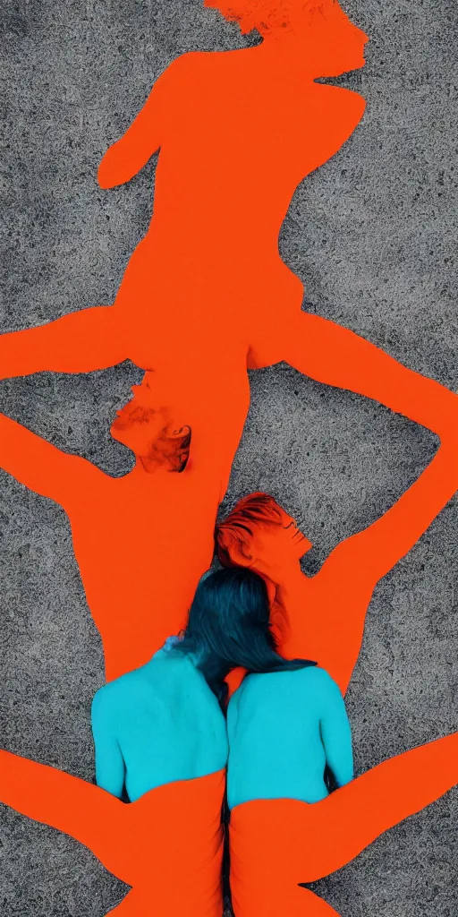 Image similar to gorgeous human bodies intertwined, long exposure photograph, anamorphic bokeh, orange and cyan lighting