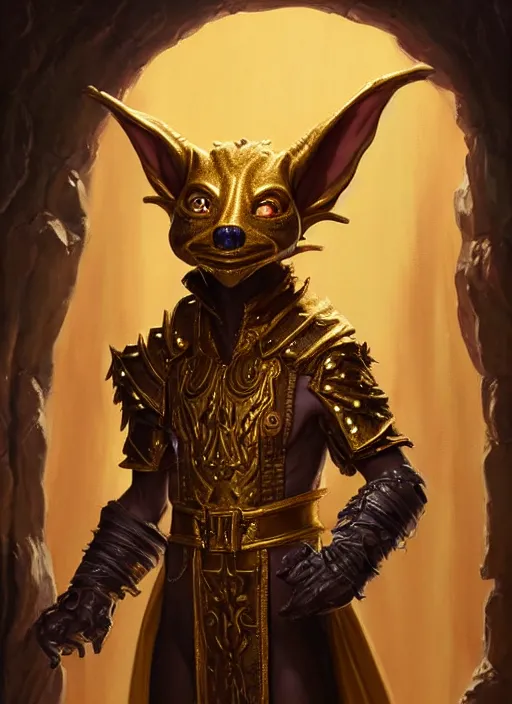 Image similar to a _ fantasy _ style _ portrait _ painting _ of a humanoid gold kobold male in wizard robes in a store selling things, oil _ painting _ unreal _ 5 _ daz. _ rpg _ portrait _ extremely _ detailed _ artgerm _ greg _ rutkowski _ greg