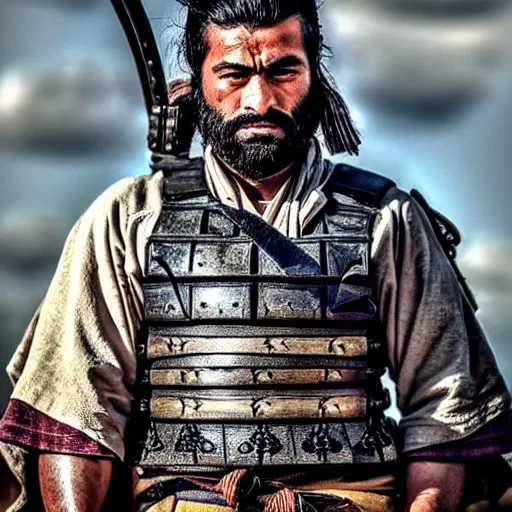 Image similar to handsome and strong! kurdish! samurai in a movie directed by christopher nolan, movie still frame, promotional image, imax 7 0 mm footage, perfect symmetrical facial features