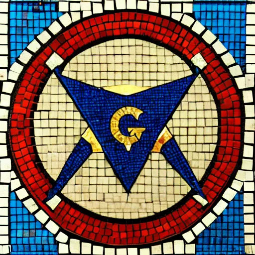 Prompt: punisher symbol in the form of a masonic tile floor mosaic in the form of punisher symbol in masonic temple