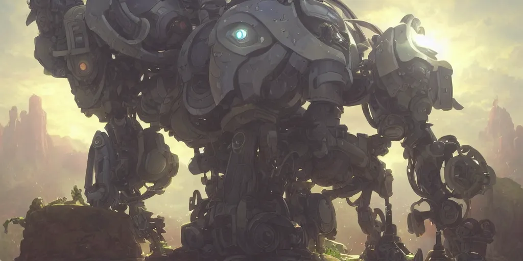 Prompt: robot mech from made in abyss by akihito tsukushi, backlight, centered, rim lighting, deep focus, d & d, fantasy, intricate, elegant, highly detailed, digital painting, artstation, concept art, matte, sharp focus, illustration, hearthstone, art by artgerm and greg rutkowski and alphonse mucha