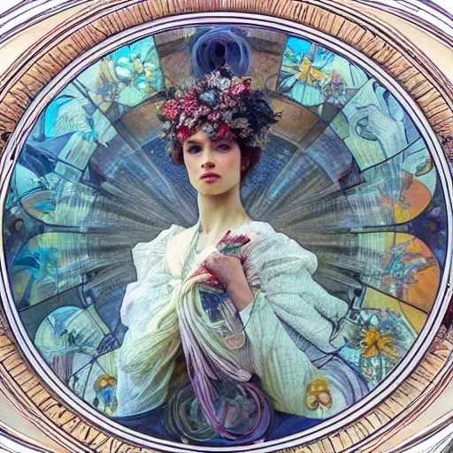 Image similar to hyperrealistic detailed seraphim with cinematic sharp focus 8 k in style of alfons mucha