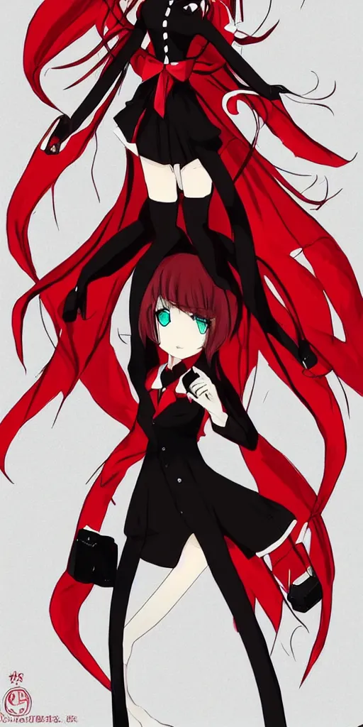 Prompt: demon girl wearing luxury red and black suits, full body, anime, trending in pixiv, neat color pattern
