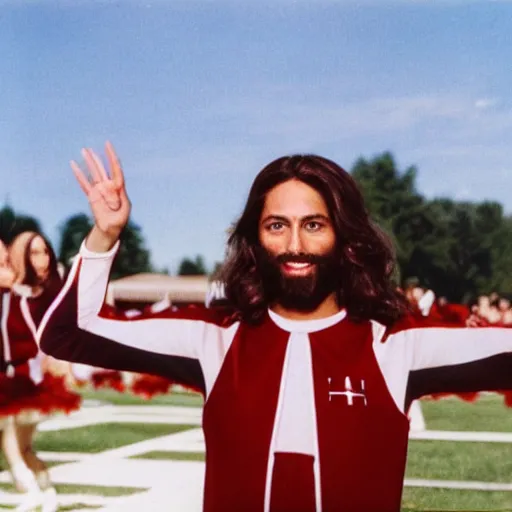 Image similar to jesus as a cheerleader