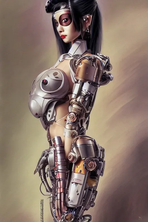 Prompt: Photorealistic illustration, full body geisha cyborg balanciaga fashion show , with fashion clothe, six digital eyes by sorayama , cyberpunk 2077, sci-fi, futuristic, intricate, elegant, highly detailed, digital painting, artstation, concept art, smooth, sharp focus, art by artgerm, greg rutkowski and alphonse mucha