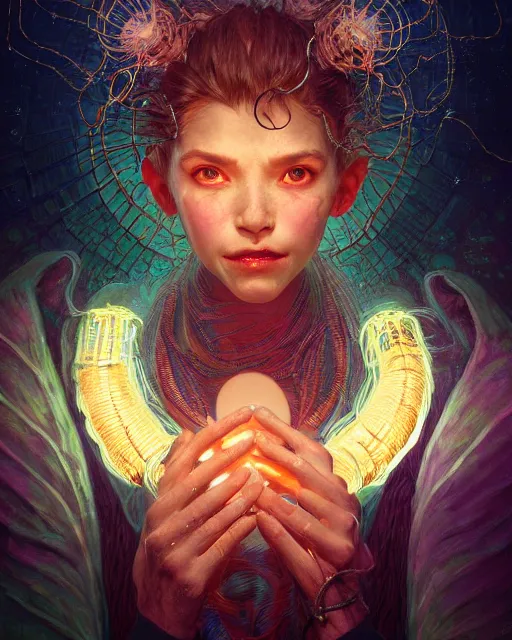 Image similar to portrait of a cute monster, male, bioluminescent, wires, horror, sweet, highly detailed, digital painting, cinematic, hyperrealism, dark retrowave, art by stanley lau and artgerm and magali villeneuve and alphonse mucha, artstation, octane render, cgsociety