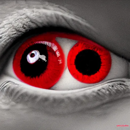 Image similar to A pair of bright red eyes, hd, intricate, Highly detailed, beautiful, reflective, glowing, 8k, digital art, realism, award winning photo, moody