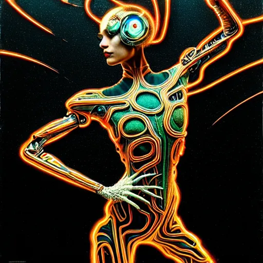 Image similar to extremely psychedelic beautiful brutalist cyborg organism ballerina infected by night. intricate, elegant, highly detailed, extremely lifelike photorealistic digital painting, artstation. steichen, gaston bussiere, tom bagshaw, brutalist cyberpunk alphonse mucha, giger. elegant minimalism. anatomically correct. sharp focus. black. surreal lush cosmic hallucination