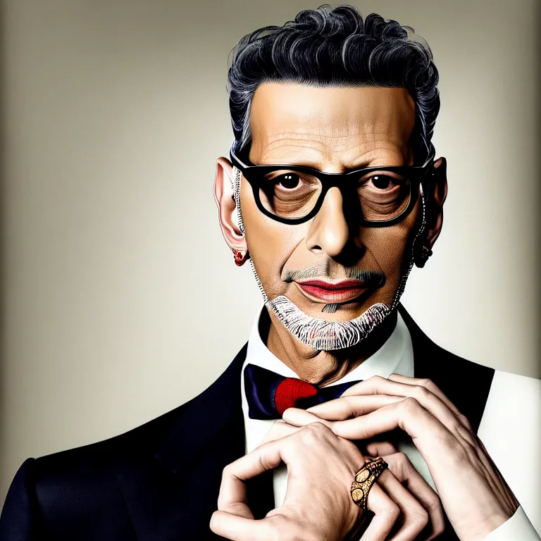 Image similar to a very beautiful gucci portrait of jeff goldblum, highly detailed, intricate, photography, fashion