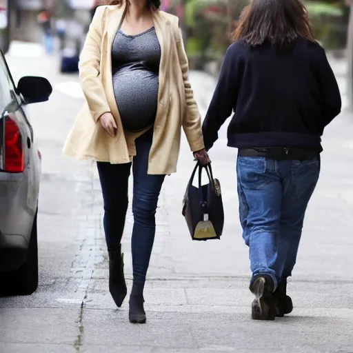 Prompt: Pregnant Alexandra D'addario walking down the street, paparazzi photo