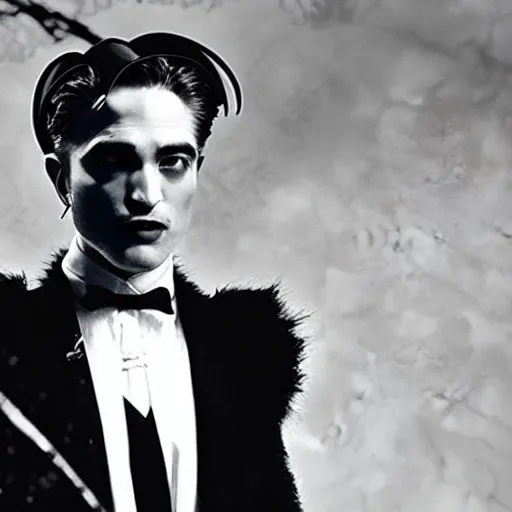 Image similar to Robert Pattinson as Dracula, 1930s film