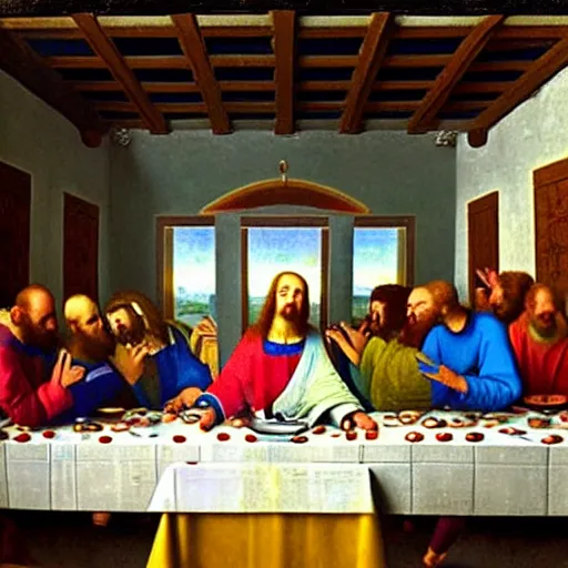 Image similar to the last supper, painted by johannes vermeer