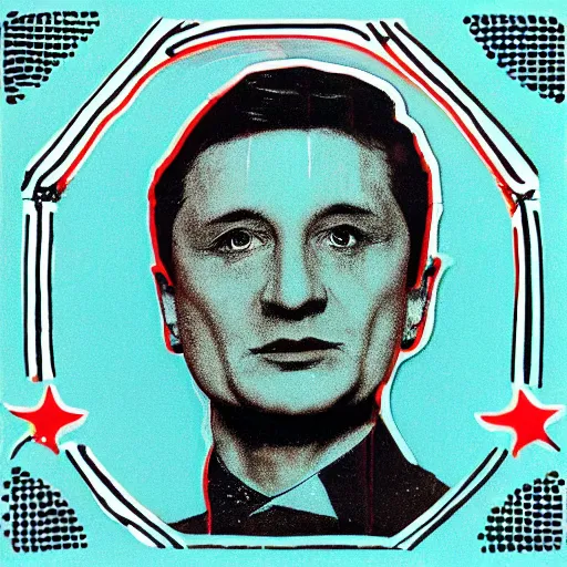 Image similar to volodymyr zelenskyy. face. intricate sticker design by andy warhol