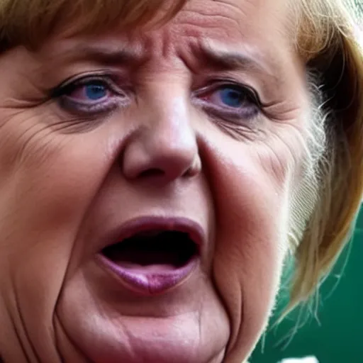 Image similar to face closeup of angela merkel screaming in emotional pain