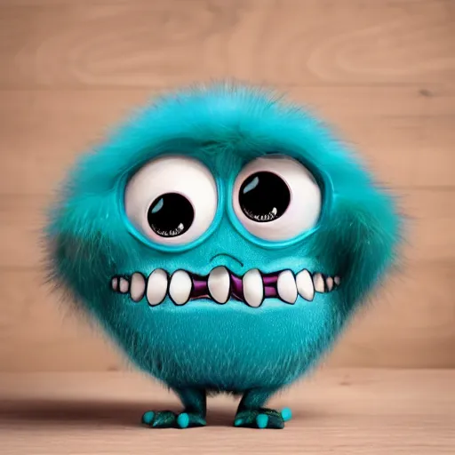 Image similar to cute little furry baby monster in the style of Pixar, product photography, centered