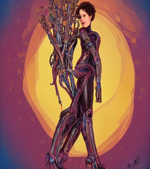 Image similar to beautiful female character inspired by venice carnival and pop art sigourney weaver ellen ripley | | digital artwork made by greg rutswork, anna dittmann and lois van barlee, symmetrical, anatomically correct