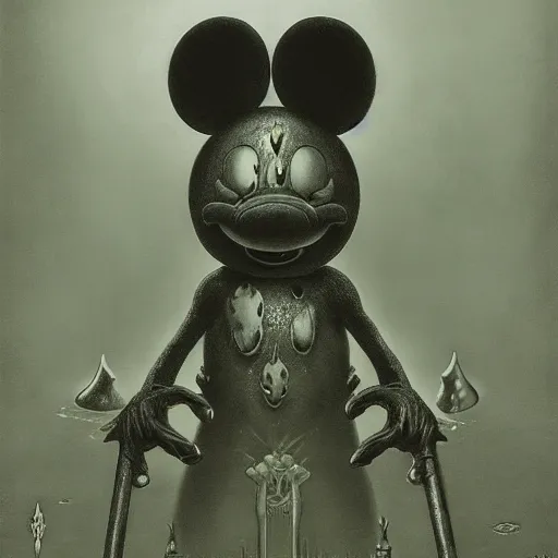 Image similar to Mickey mouse as a dark souls boss by zdzisław beksiński