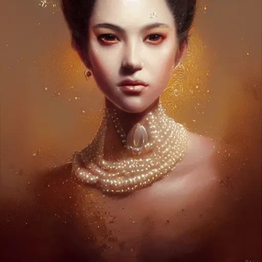 Prompt: a beautiful portrait of a pearl goddess with glittering skin by greg rutkowski and raymond swanland, trending on artstation