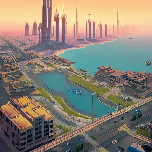 Prompt: gta : dubai, by simon stalenhag