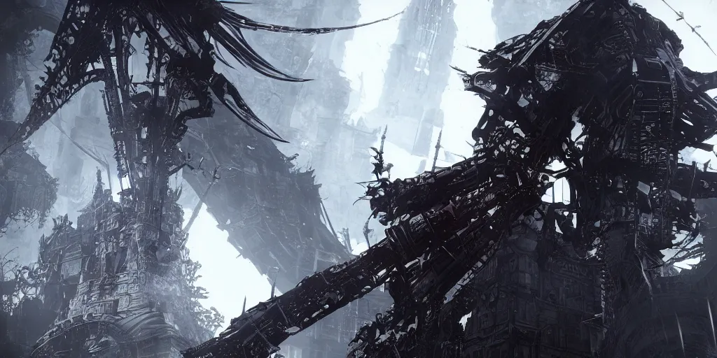 Image similar to grimdark tsutomu nihei blame biomega gothic architecture, unreal engine, 8 k, ultra realistic, ultra detail