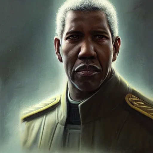 Image similar to portrait of a man by greg rutkowski, he looks like denzel washington, wearing the navy admiral uniform of the corellian confederation, star wars expanded universe, he is about 5 0 years old, highly detailed portrait, digital painting, artstation, concept art, smooth, sharp foccus ilustration, artstation hq