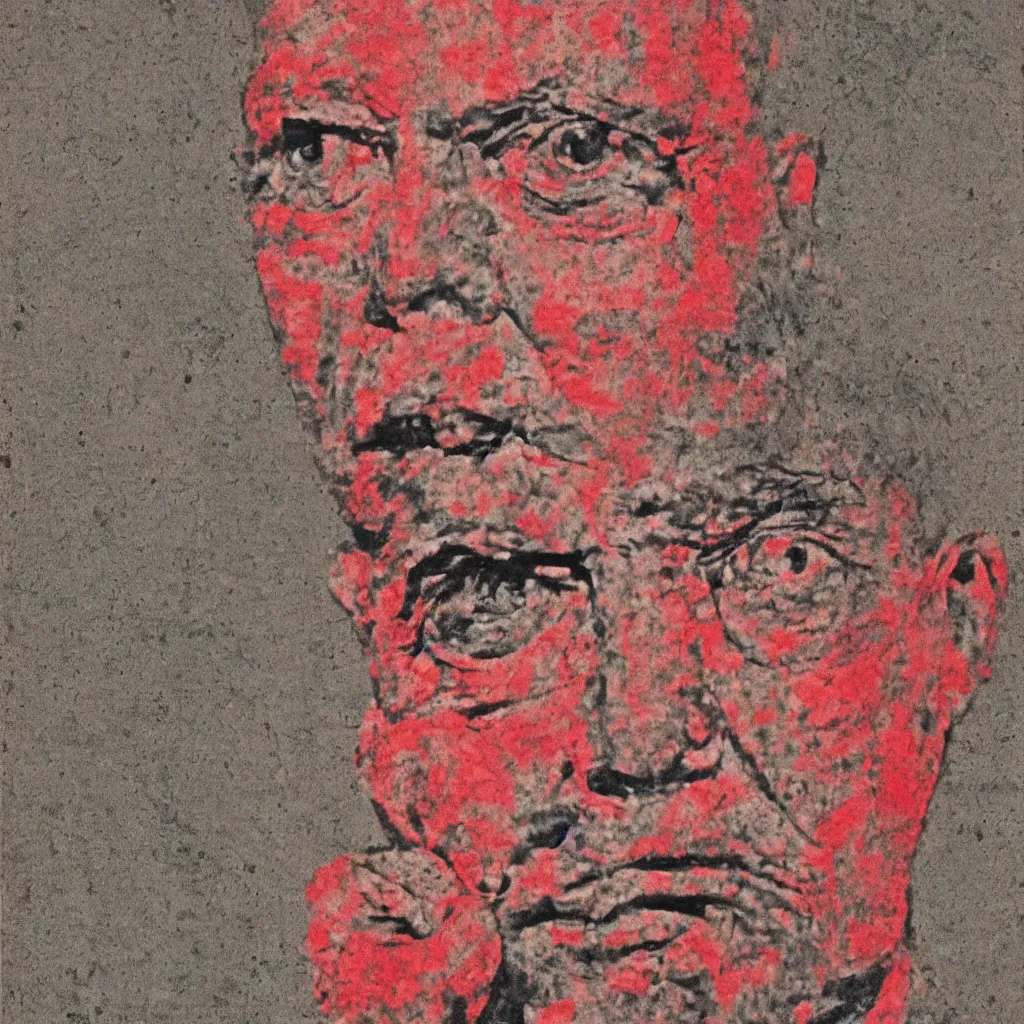 Prompt: us soldier by gilbert & george, face, portrait, close up