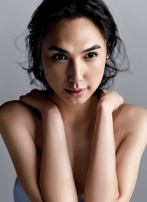 Image similar to portrait of asian gal gadot, by charlotte grimm, natural light, detailed face, beautiful features, symmetrical, canon eos c 3 0 0, ƒ 1. 8, 3 5 mm, 8 k, medium - format print, half body shot