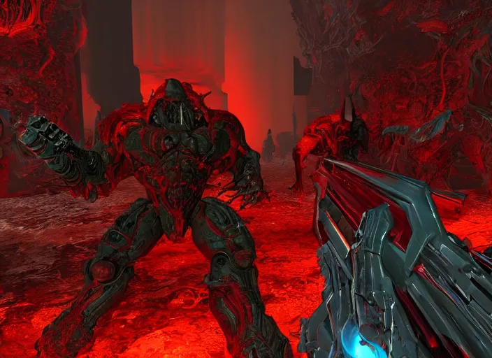 Image similar to ( doom ) screenshot featuring hellknight by kenneth scott in ue 5