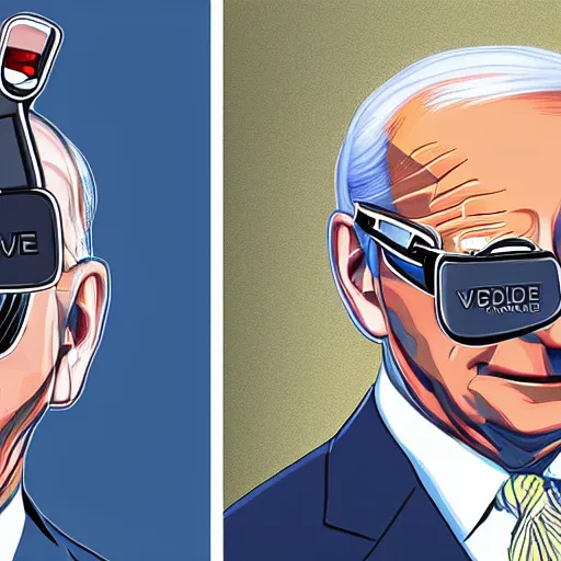 Image similar to : president biden wearing vr goggles, digital art, illustration, art station