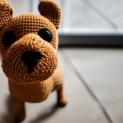 Image similar to a crochet dog, Sigma 30 mm f/1.4