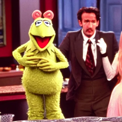 Prompt: film still of the muppets on Friends (1997)